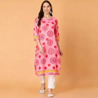 Pakistani Dress Kurt Women's Fashionable Straight Tube National Style Slit Hem Robe